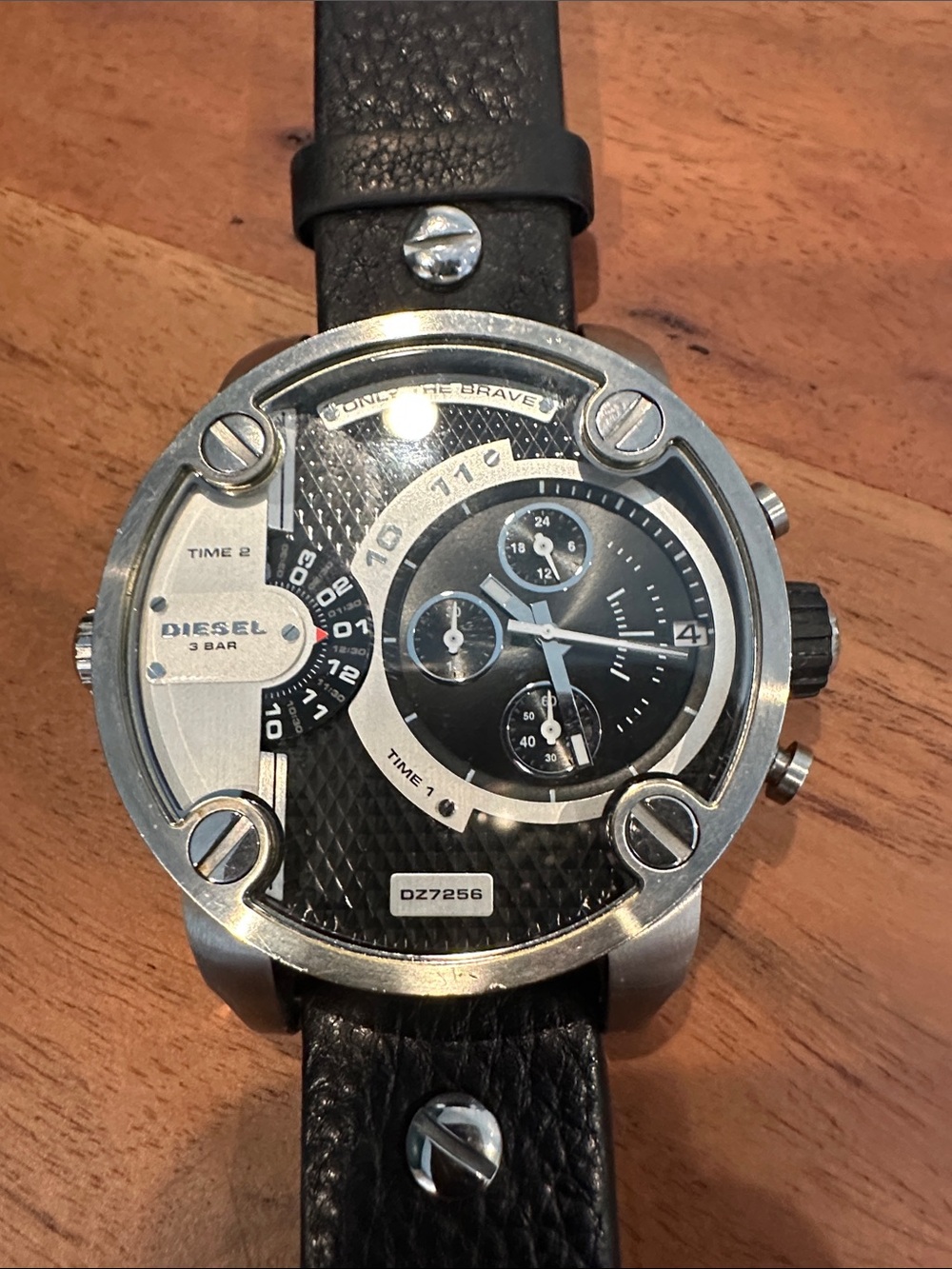 Diesel 3 Bar Black and Silver Multi-Dial Leather Strap Watch